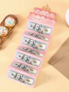1 Set Pink Gold Happy Birthday Folding Cash Card, Pink Birthday Cake Pattern, Folding Money Card And Envelope, Perfect Choice For Birthday Party Supplies - Multicolor - View 4