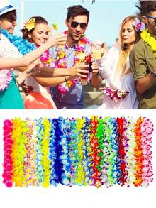 1-50pcs Hawaiian Floral Wreath Tropical Hawaiian Flower Theme Party Favors Headband Holiday Wedding Beach Birthday Decoration Party Supplies Floral Wreath Headband Holiday Wedding Beach Birthday Decoration (Random Color), Valentine's Day - Multicolor - View 4