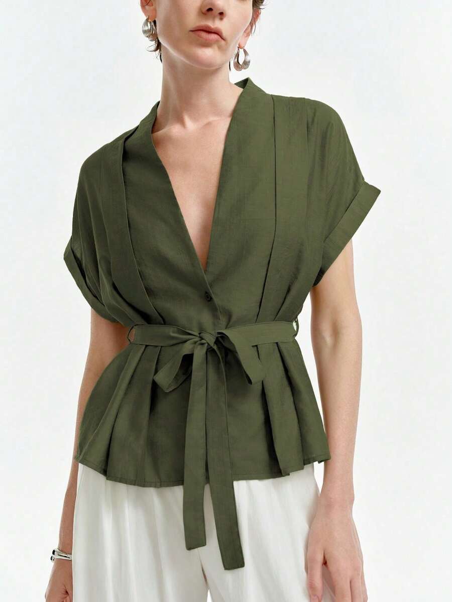 Women Blouses & Shirts - Army Green - View 1