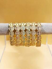 1pc Sweet Zirconia Inlaid Cartoon Multi-Color Open Bracelet For Women, All-Match Summer Accessory For Daily, Parties, Dates & Weddings - Cartoon - View 1