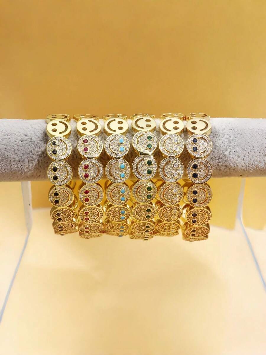 1pc Sweet Zirconia Inlaid Cartoon Multi-Color Open Bracelet For Women, All-Match Summer Accessory For Daily, Parties, Dates & Weddings - Cartoon - View 1