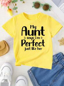 Girl's T-Shirt With Letter Print, Creative, Novel And Fashionable. - 黃色 - 查看 2