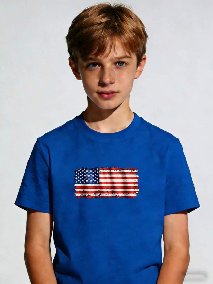 Vintage American Flag Pattern With Distressed Effect, Illustration Of The Patriotic American Flag, Flag Material With Distressed Effect, High Sublimation Design - 寶藍色 - 查看 1