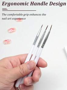 3pcs Ultra-Fine Nail Art Brushes Set - White Handle Professional Detail Painting Brushes For Line Drawing, Dotting, DIY Nail Art Design And Nail Care - Multicolor - View 8