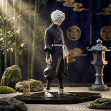 Anime Style Boy Collectible Figurine, Black & Blue Kimono Design, Easter Home Desktop Decor Gift - Multicolor - View 2
