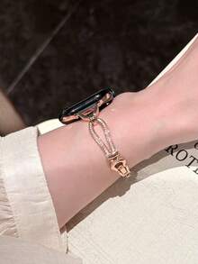 1pc Women's Rose Gold Elegant Rhinestone U-Shaped Bracelet Watch Band, Suitable For Redmi Watch 3 Active/ Watch 4/ Watch 5Active/5Lite/Watch 6Active/6lite/6 - Rose Gold [Little D] - View 2