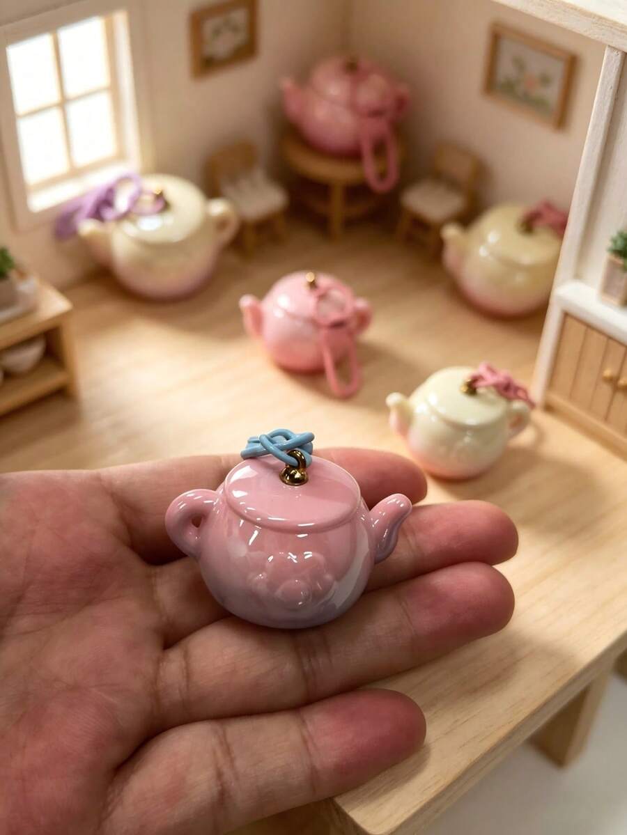 Miniature Teapot Ornament Set, Cute Glazed Ceramic Teapot Hanging Decor, Miniature Dollhouse Decoration, Collectible Miniature Tea Room Decor, Party Favor Gift - Multicolor - View 1