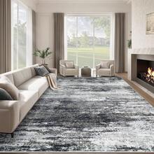 8 X 10 Inch Washable Living Room Rug: Large Soft Abstract Neutral Non-Slip Low Pile Rug, Modern Rug For Bedroom, Kitchen, Nursery, Office, Indoor Dining Room - Black - View 1