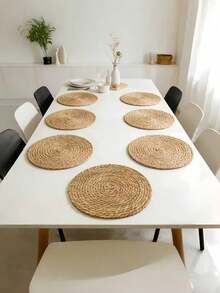 6pcs Woven Placemats, Round Woven Rattan Placemats, Heat Resistant Non-Slip Woven Coasters, Handmade Rustic Style Table Decor, Suitable For Home Kitchen, Restaurant, Party, Wedding, Indoor And Outdoor Use, Placemats For Dining Table, Home Accessories Kitchen, Charger Plates Wedding - Multicolor - View 1