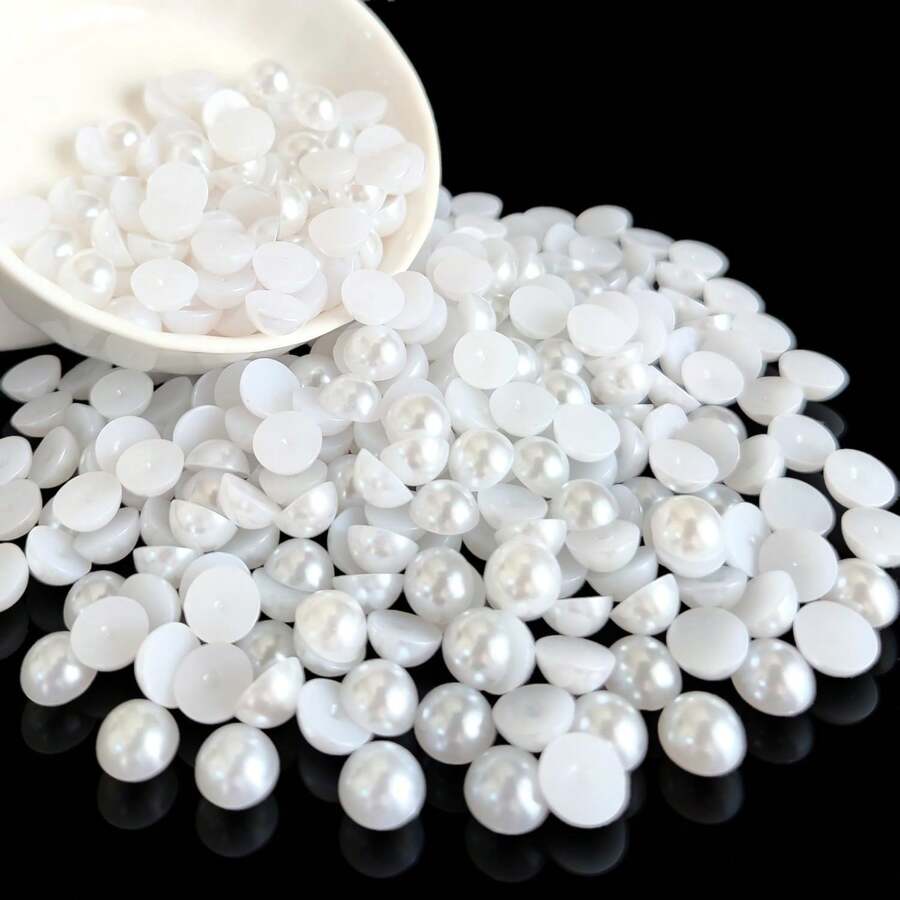 1200pcs AB Color Beige & White Half Round Pearl Beads Set, Multiple ...