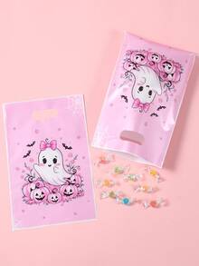 Halloween Pink Ghost Pumpkin Handheld Treat Bags, Cute Bow Goodie Gift Bags, Plastic Candy Sacks For Trick Or Treat Halloween Party Favor Supplies - Ghost Foundation - View 9