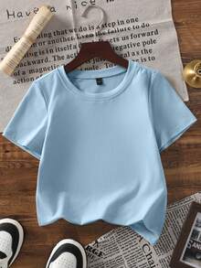 1pc Boys Toddler Children's Casual Short Sleeve T-Shirt With Reversible Print, Inspirational Slogan Graffiti Style Crew Neck Top, Summer New Arrival - Baby Blue - View 4