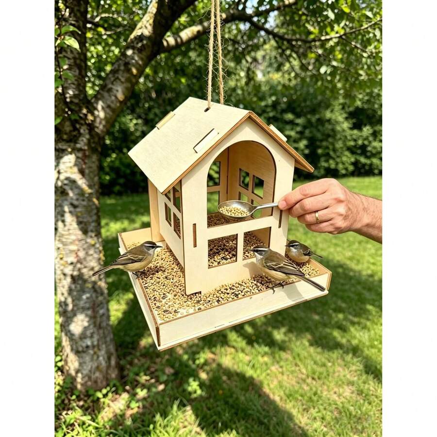 Wooden Assembled Birdhouse, Balcony Hanging Garden Decor To Attract Birds, Hanging Outdoor Garden Decoration, Bird Cage, Hanging Bird Feeder - Perfect For Garden And Patio Decor, Outdoor Bird Feeder | Rustic Style | - Maple - View 1