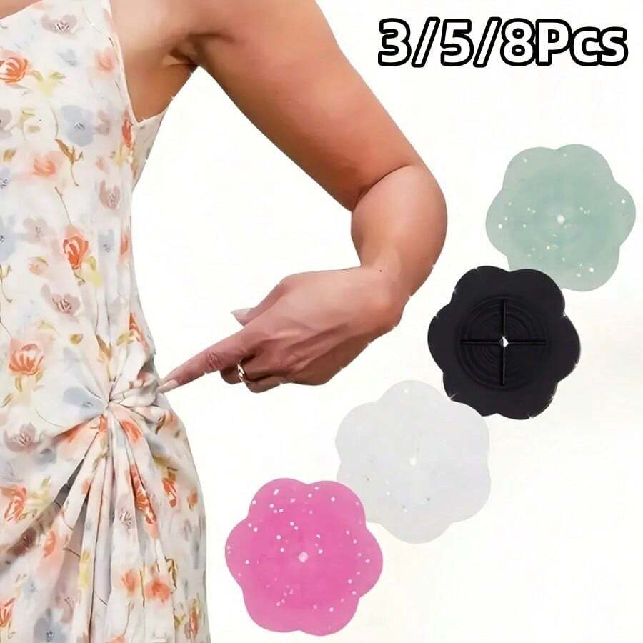 3/5/8Pcs Silicone Clothing Clips, Waist Tightener, Suitable For T-Shirts And Dresses, Multi-Functional Shirt Fixing Straps With Floral And Solid Color Pattern Design, Enhancing Daily Wear And Party Elegance