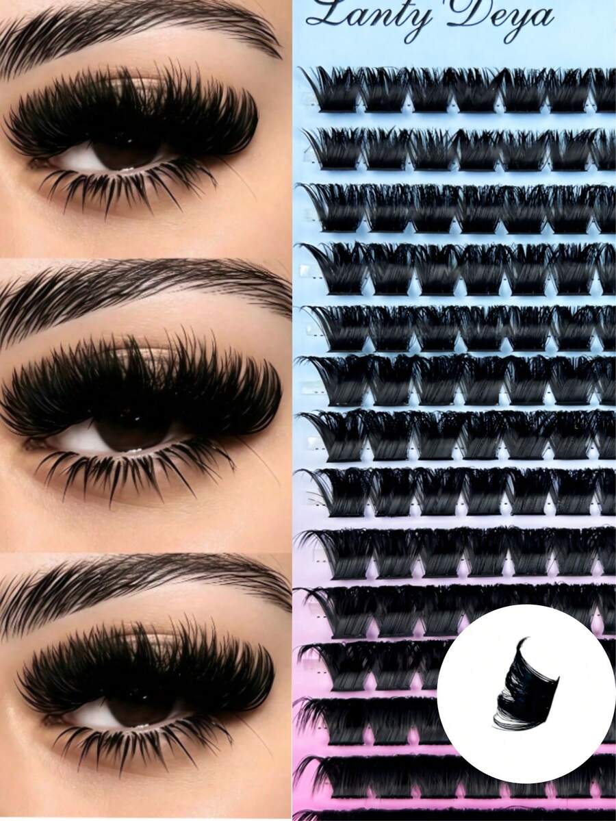14 Filas de Racimos de Pestañas Postizas Segmentadas 160D, Gran Capacidad 168 Racimos Rizo DD Grueso y Voluminoso 10-18mm, Extensiones de Pestañas DIY para Principiantes, Adecuado para Uso Doméstico, Estilo Versátil para Desplazamientos y Fiestas - DD - Ver 1