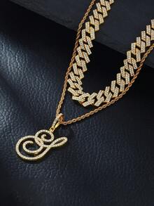 Fashion Minimalist Cursive Initial Pendant A-Z Necklace Layered Chain Twisted Chain Punk Rock Rapper Hip Hop Chain, Birthday Gift For Friends And Besties, Party Gift - Hip Hop Letter Necklace - View 51