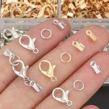 250pcs/Box DIY Jewelry Findings Assortment Including Lobster Clasps, Crimp Ends, Jump Rings, Open Connectors, Tongue Buckles, Key Rings, End Caps, Leather Cord Clamps, Etc. For DIY Bracelets, Anklets, Necklaces, Bag Charms, Jewelry Making Accessories - Accessory Set - View 2
