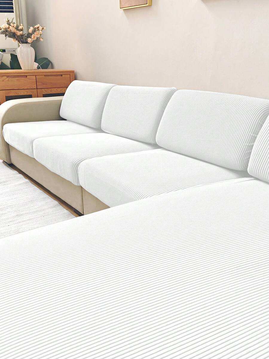 1pc Solid Color High Elasticity Removable Machine Washable Sofa Seat Cushion Cover, Suitable For Living Room Polyester Sofa Seat Cushion Cover And Backrest Cover