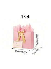 4pcs Gift Bag Set, Includes 1 Gift Bag, 1 Tissue Paper And 1 Card With Ribbon, Shopping Bag, Packaging Bag With Handle, Decorative Bow Handbag, Suitable For Girls Wedding Party Christmas Thanksgiving New Year Wedding Birthday High-End Paper Handbag, Valentine's Day Bridesmaid Girlfriend Party Gift, Valentine's Day And Other Occasions - Multicolor - View 15