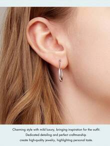 Bamoer S925 Sterling Silver Teardrop Oval Earrings, Minimalist European Style Women's Jewelry - Silver - View 8