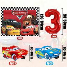 Racing Theme Birthday Party Decoration Set, Racing Checkered Backdrop, Lightning And Matte Foil Balloons And Red Number Birthday Party Decorations - Racing Set - View 4
