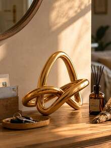 Gold Knot Statue Decor, Modern Geometric Sculpture, Abstract Round Figurine, Luxury Home Decor Accent, Coffee Table Decor, Bookshelf Decor, Shelf Styling, Living Room Decoration, Office Desk Ornament, Contemporary Art Sculpture, Housewarming Gift - 1PC - View 3