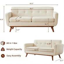 Kingfun - Sofá de dos plazas de 165.6 cm de ancho, decoración moderna de mediados de siglo, sofás para sala de estar, muebles tapizados con botones, fácil de instalar, sofá pequeño para dormitorio - Beige 2.0 - Ver 9