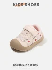 1 Pair Toddler Strawberry Print Low-Top Hook & Loop Flat Sweet Sneakers For Daily Wear, School, Outings And Play[Choose Based On Actual Cm Inner Length] - Pink - View 2
