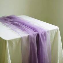 1pc/2pcs 2m Solid Light Purple Yarn Table Runner, Mesh Arch Wedding Arch Fabric Tablecloth, Birthday Party Tablecloth Decoration, Valentine's Day Background Decoration, Polyester Romantic Party Wedding Tablecloth Decoration - Purple - View 4