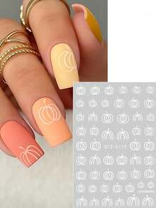 2pcs Autumn Pumpkin Nail Stickers, Halloween White Line Pumpkin, Autumn Thanksgiving Cute Fruit & Vegetable Nail Sliders, Trick Or Treat Holiday Nail Art Decor Nail Supplies - White - View 8
