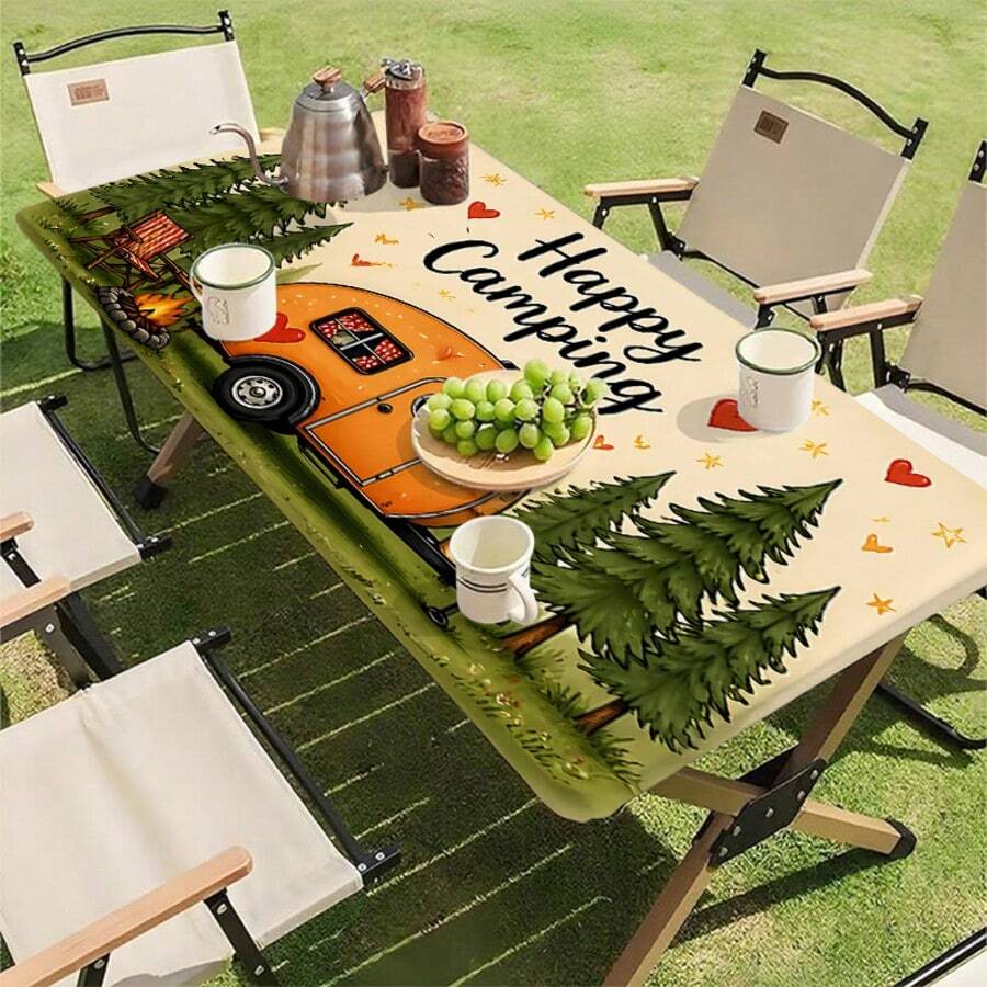 1件裝新款 Happy Camper RV 森林圖案桌布,適合家庭聚會、廚房、餐廳、室內/戶外使用及露營裝飾 - C - 查看 1