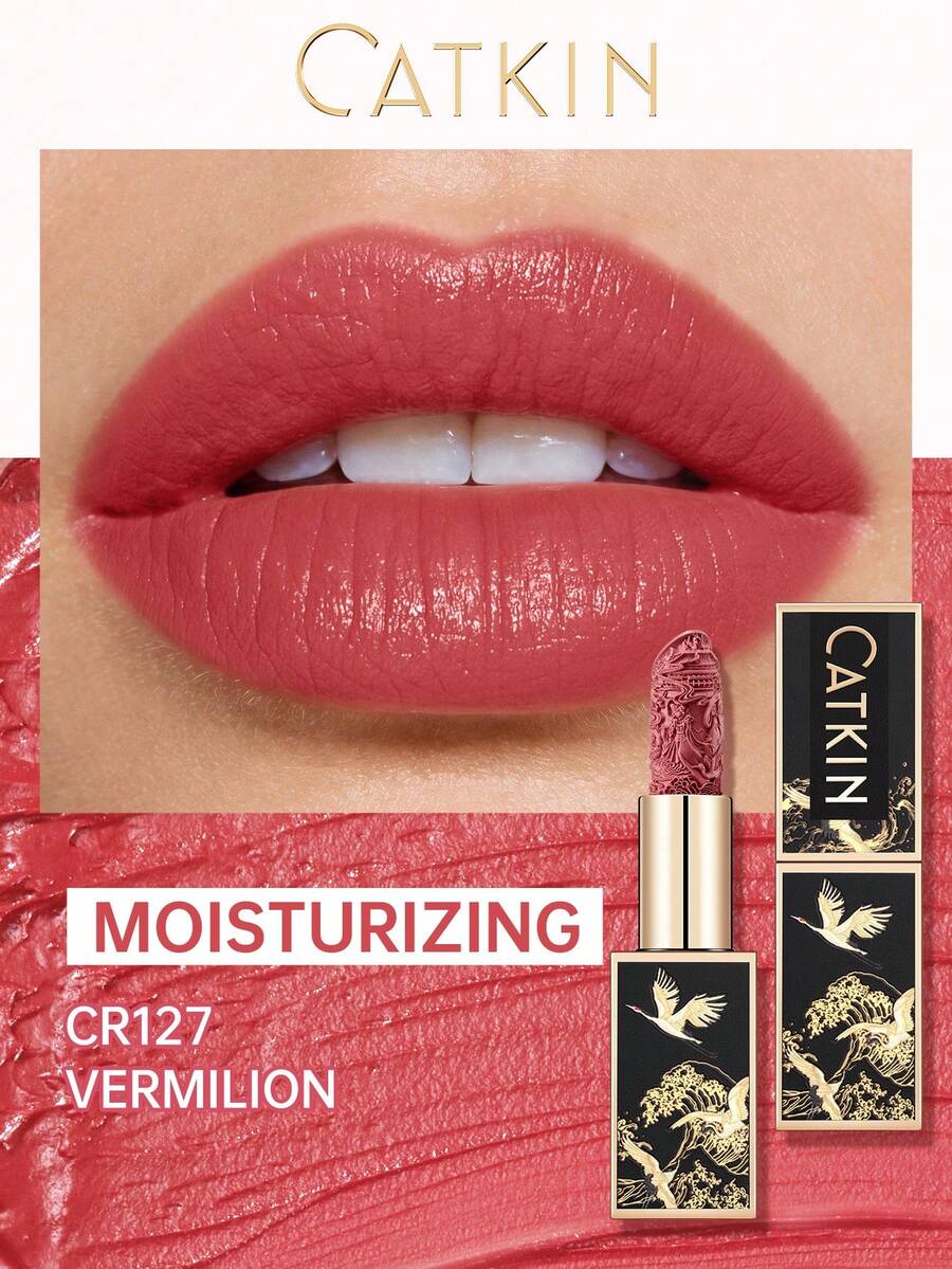 Catkin Rouge Carved Lipstick, Waterproof Long-Lasting Satin Moisturizing Smooth Lip Color CR127 Vermilion - CR127 - View 1