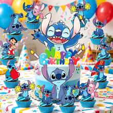Hasbro Stitch Theme Birthday Cake Topper Set, Colorful Printed Paper, Multiple Cartoon Shapes, Fresh Blue Tone, Birthday Party Cake Decoration - View 11