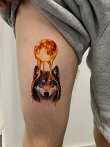 Tattoo Stickers, 1 Sheet, Cyberpunk Style, Golden Crown, Wolf Makeup Pattern Temporary Tattoo - Cyberpunk Style - View 6