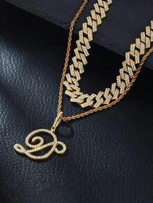 1pc Elegant Shiny Cursive Letter Pendant Necklace, Designed For Men, Combines Fashion And Luxury, Suitable For Parties, Banquets, Holiday Celebrations, Christmas And Other Occasions, Also Can Be Worn As Daily Wear Gift Jewelry, Versatile And Tasteful - Double-layered Hip-hop Letter Necklace - View 53