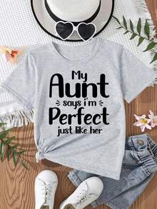 Girl's T-Shirt With Letter Print, Creative, Novel And Fashionable. - 灰色 - 查看 2