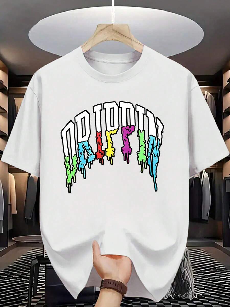 Letter Print - Casual And Breathable Crew Neck, Summer Clothes For Hot Weather, Machine Washable And Dry Cleanable, Versatile For Casual Or Informal Looks - In Stock - White - View 1