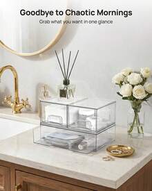 Vtopmart Stackable Storage Drawers, Acrylic Organizer With 24 Non-Slip Mats, Bathroom Organizer For Changing Table, Bathroom (5 Pack: Wide + Tall + Small) - 3 件裝 - 小號 + 寬號 - 查看 3