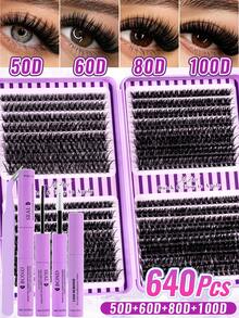 800片裝睫毛接種套組 D-Roll，含睫毛膠、卸膠劑與鑷子，方便居家DIY接睫毛 (30D-40D-50D+60D+80D+100D)，適合旅行、日常配戴（適合初學者）、婚禮、約會、派對 - 黑色 - 查看 15