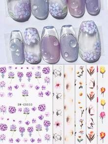 6 Sheets 3D Flower Nail StickersWatercolor Rose Daisy Lavender Line Floral Random Mixed Designs Nail Decals Self-Adhesive Decals For Wedding Vacation & Daily DIY Manicure Nail Decoration - Multicolor - View 2