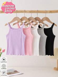 Random Color 3pcs/Set Teen Girls Casual Solid Basic Camisole Tank Top, Soft Comfortable Youthful Sports Top For School Students - Multicolor - View 2
