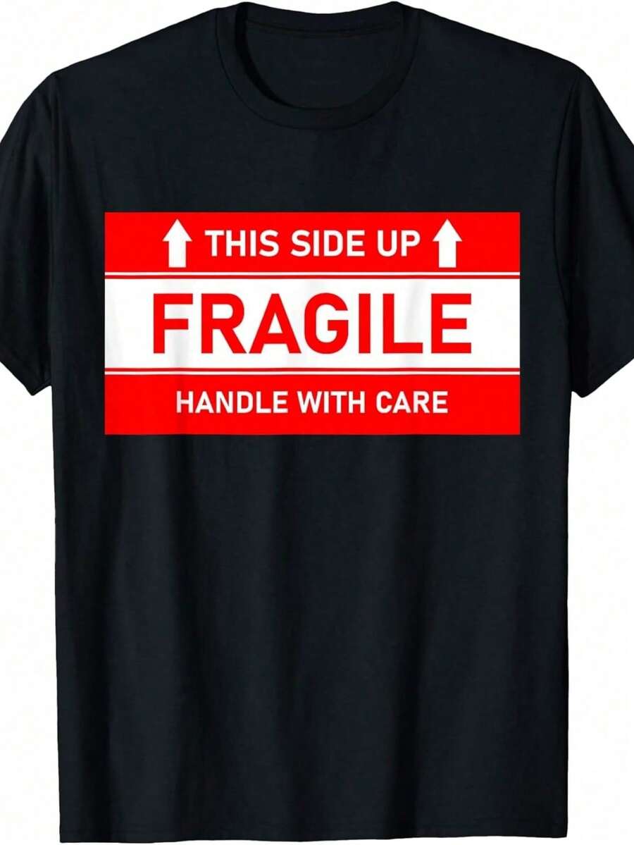 This Side Up, Fragile, Handle With Care, Funny Generation Z T-Shirt - Black - View 1