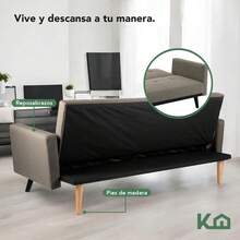 Kingshouse |   Sillón Sofá Cama Plegable - Sala Moderna Minimalista - Tapizado Poliéster - Estructura Madera - 3 Personas - Departamento o Casa - Color Gris - Beige - Ver 8