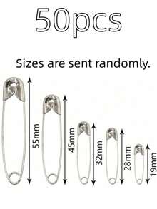 50pcs Safety Pins, Multiple Sizes Available - Small, Medium, Large, Suitable For Clothing, Crafts, Sewing, Hemming And Textile Fabrics, Baby Clothing Specific, Durable Nickel-Plated Finish - Multicolor - View 3