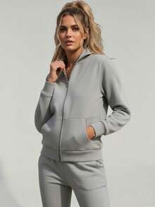 2-PIECE CASUAL SET FOR LADIES, HOODIE AND PANTS - Light Grey - View 1