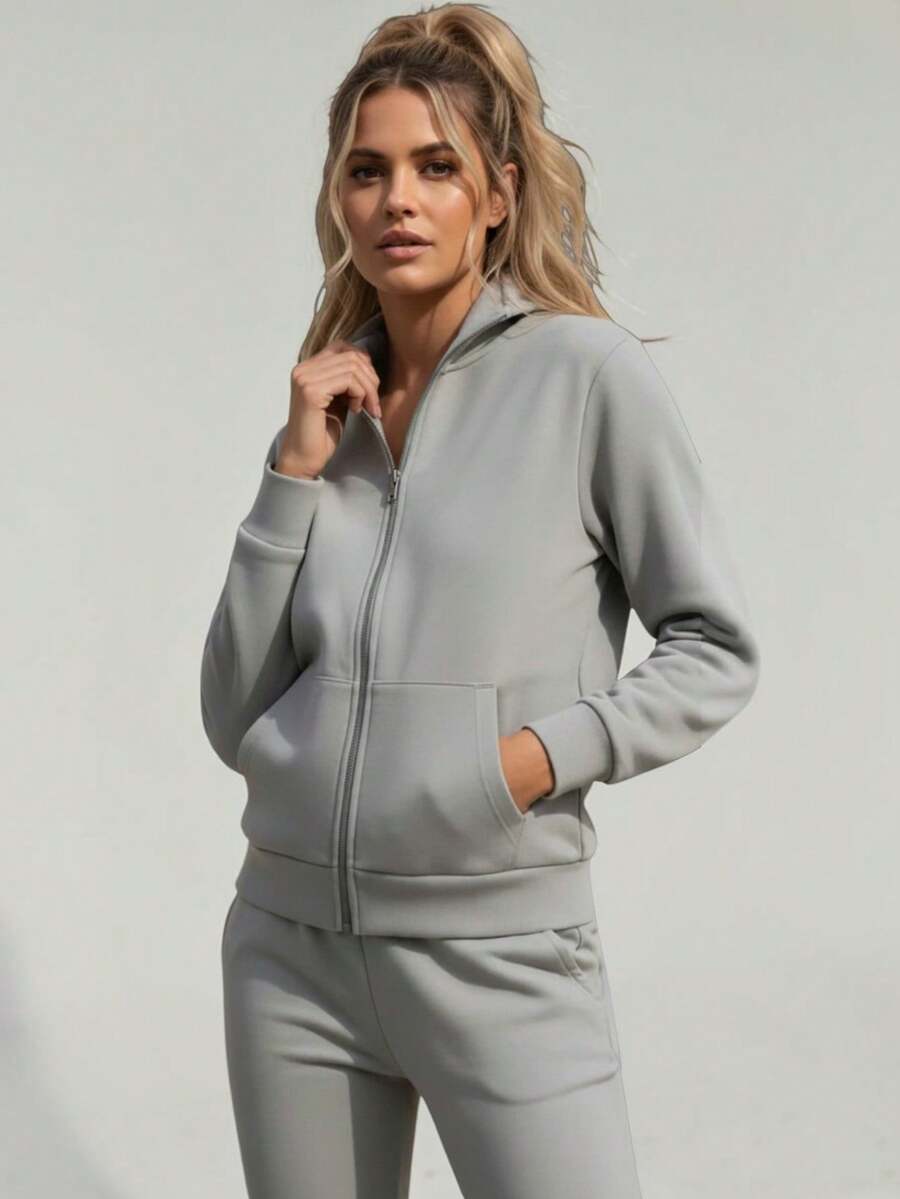 2-PIECE CASUAL SET FOR LADIES, HOODIE AND PANTS - Light Grey - View 1
