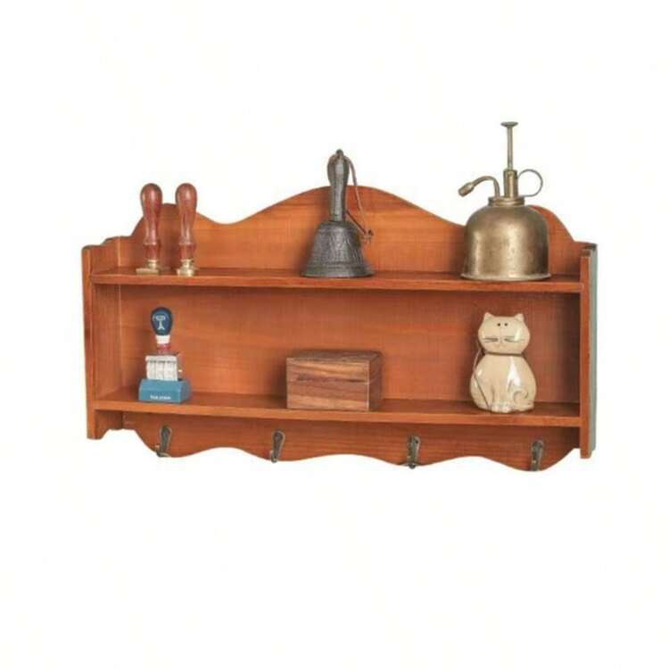 Creative Entryway Wall-Mounted Key Rack & Coat Hook Organizer, Vintage Wooden Double-Layer Storage Box - Multicolor - View 2