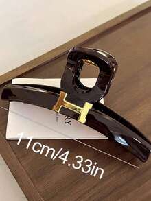 1件女款11cm/4.33in棕色H字母造型大號輕量塑膠髮夾，時尚百搭高級款 - 棕色 - 查看 2