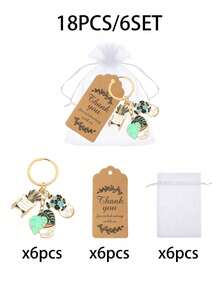 18/9/3pcs Succulent Keychain Guest Favor Gift Set, Includes Keychains, Thank You Cards And Drawstring Bags; Bridal Shower Gift Set, Wedding, Party - Multicolor - View 13
