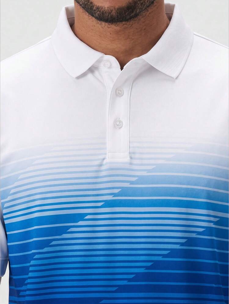 CZRLHYT Men's Golf Polo Shirt Short Sleeve Quick Dry Moisture Wicking Sports Casual Printed Collar Golf Shirt - Blue - View 6